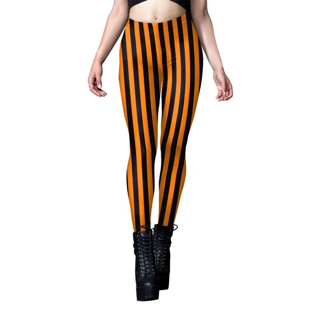 Halloween Pumpkin Head Digital Printing Stripe Tight Feet Women's Leggings B4161022 M - Shop at LoveMi