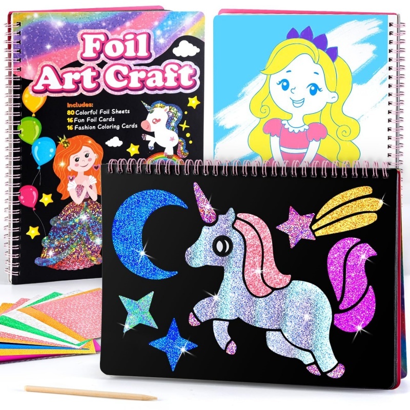 Foil Art Craft Kit For Kids, Children's Cartoon DIY Creative Activity Set
