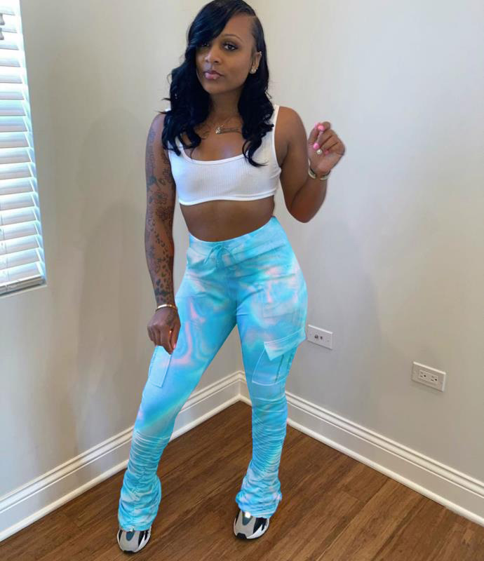 New Printed Pleated Micro-Flare Track Pants