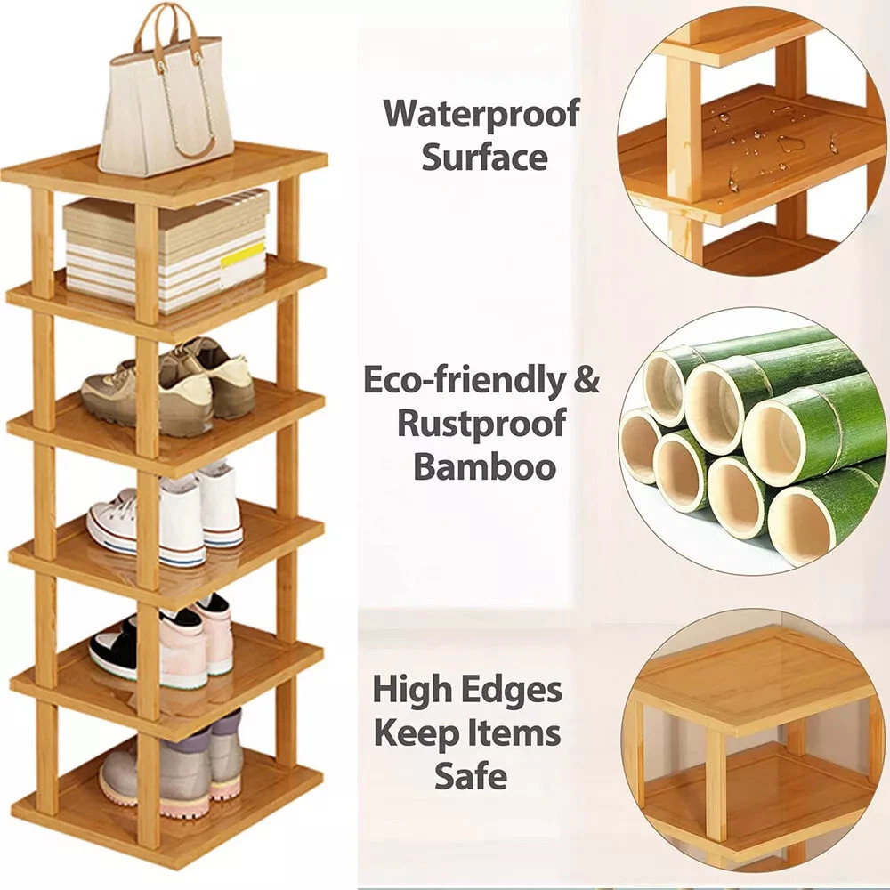 6-Tier Bamboo Shoe Rack - Vertical Space Saving Organizer Corner Shelf UK — image 4
