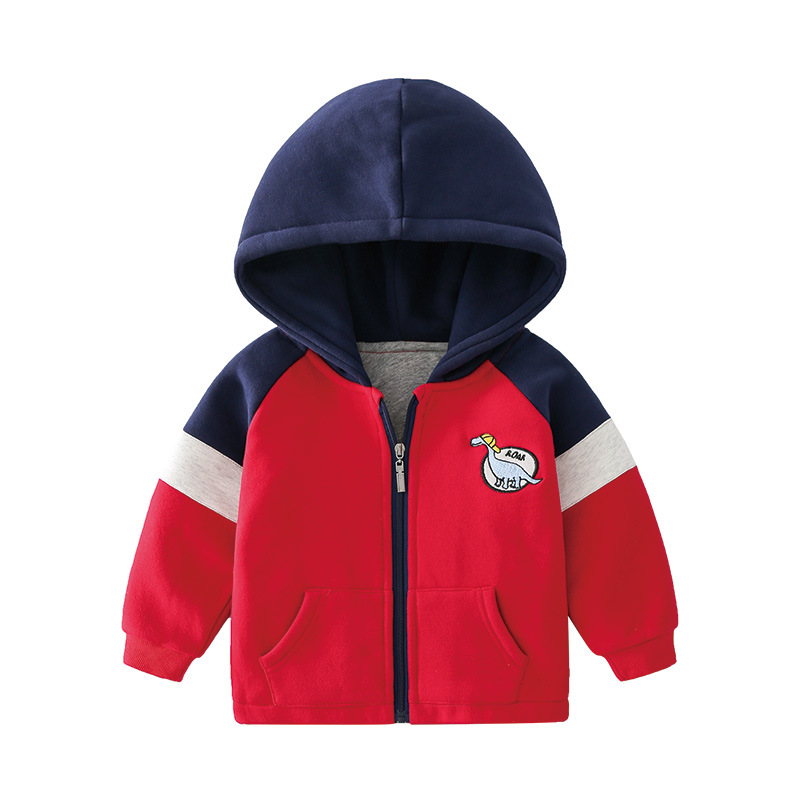 Children's Cartoon Little Dinosaur Hooded Zipper Cardigan Stitching Jacket