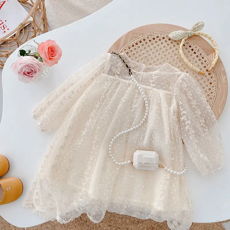 GIRLS Mesh Dress Lace Long Sleeve