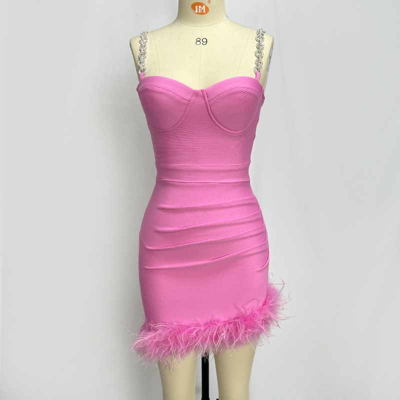 Title 11, Metal Strap Feather Bandage One-piece Dress