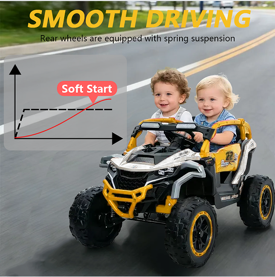 Ride On Models Truck Car 12V Kids Electric Vehicles, Remote Control, Front & Rear Shock Suspension, 2 Seater UTV, Flashlights And A Built-in Music Player, For Age 3-6 Years Old