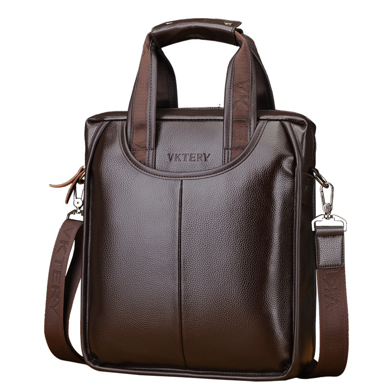Men's Bag Shoulder Messenger Vertical Portable Briefcase Brown - Shop at LoveMi
