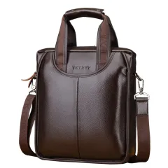 Men's Bag Shoulder Messenger Vertical Portable Briefcase - Brown - View 1