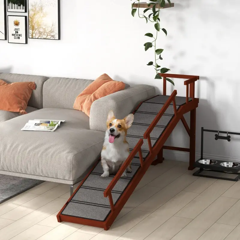 PawHut Wooden Dog Ramp With Removable Guardrails, Non-Slip Surface, 73 Long, Brown