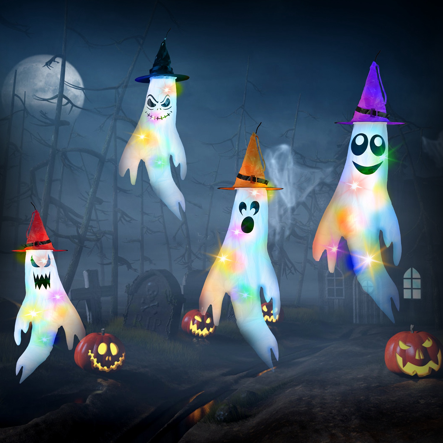 Halloween Ghosts Windsocks With Led Lights For Outdoor Garden_voghion.com