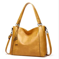 Ladies Soft Leather Portable Fashion Trend Casual Bag Shoulder Messenger Bag - Yellow - View 1