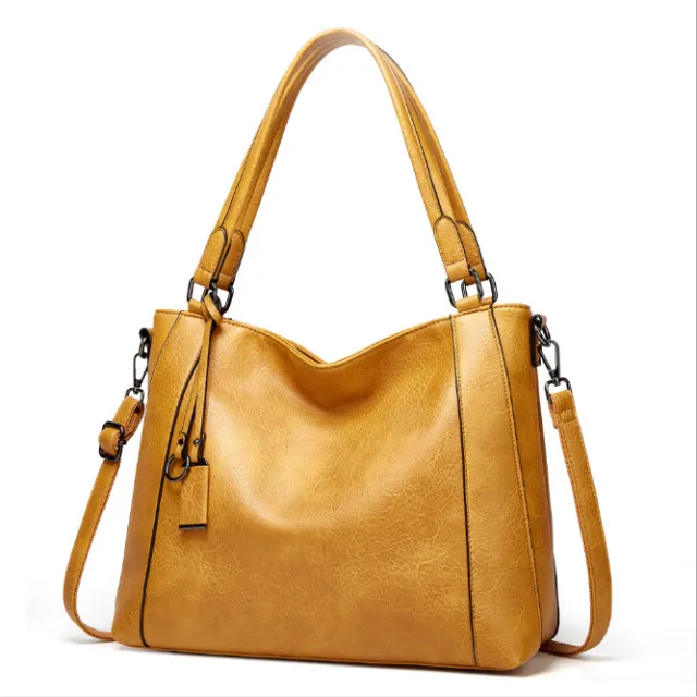 Ladies Soft Leather Portable Fashion Trend Casual Bag Shoulder Messenger Bag Yellow - Shop at LoveMi