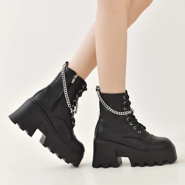 Winter Foreign Trade Large Size Patent Leather Gothic Black Boots Black - Shop at LoveMi