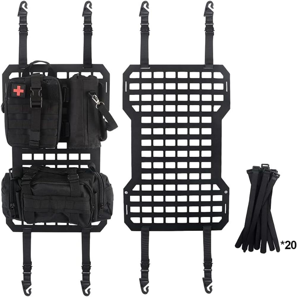 Set Of 2 Rigid Aluminum MOLLE Seat Panel, Universal Car Tactical Seat Organizer Kit With First Aid Kit, Water Bottle Bag & Storage Pouches For Off-Road Overlanding