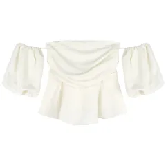 Women's Summer French Short Sleeve Shirt Crop Top - Apricot - View 1