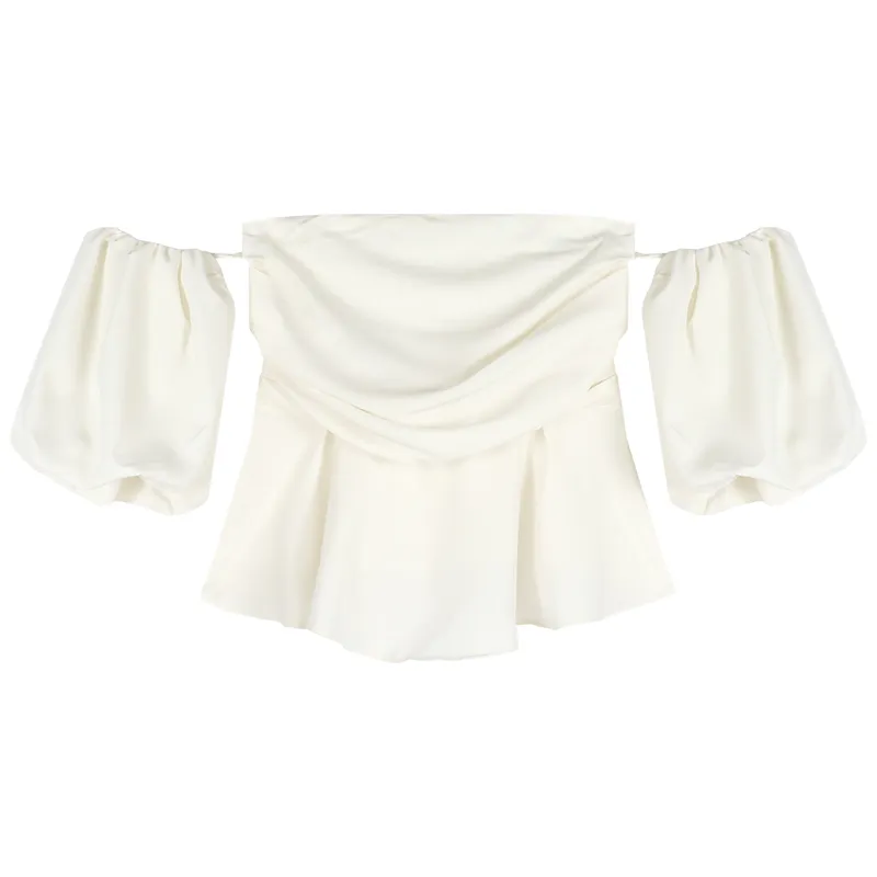 Women's Summer French Short Sleeve Shirt Crop Top - Apricot