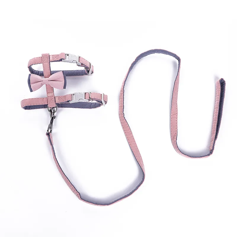 Pet Cat Bow Color-blocked Cotton-filled Leash - Pink