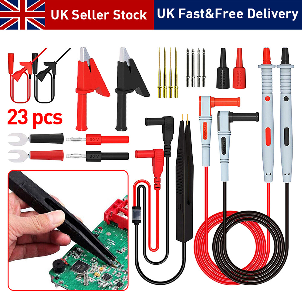 23Pcs Multimeter Test Leads Kit Silicone Probe Alligator Clips Banana Plug Tool