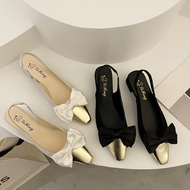 Vintage-Inspired Bow Slingback Heels With Metallic Cap Toe For Women - imagen 1