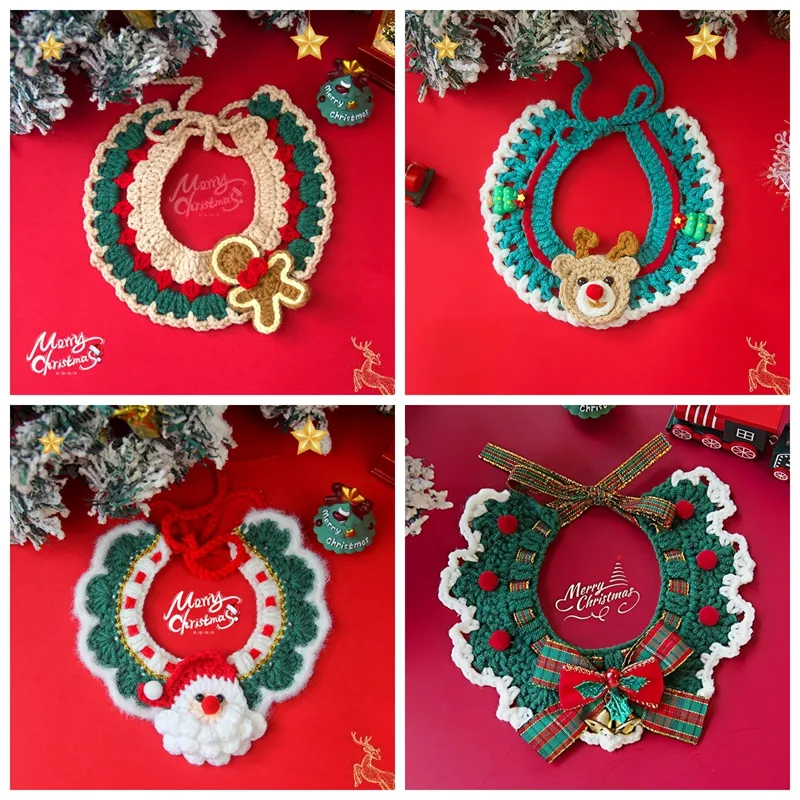 Adjustable Christmas Knit Pet Collar, Crochet Elk