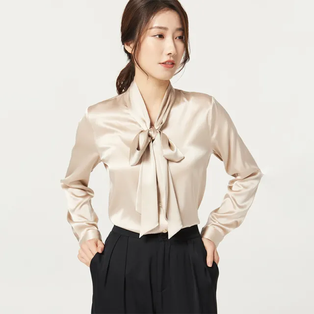 Women's Long Sleeve Silk Silk Shirt Champagne Powder L - Shop at LoveMi