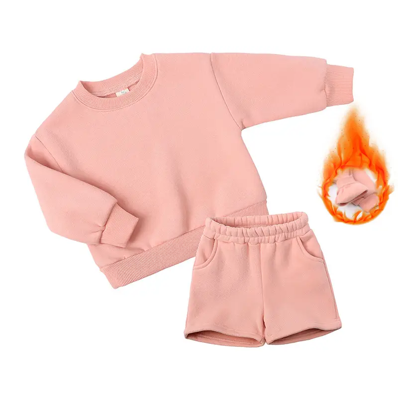 Children's Clothing Solid Color Long Sleeve Fleece And Shorts Suit Western Style