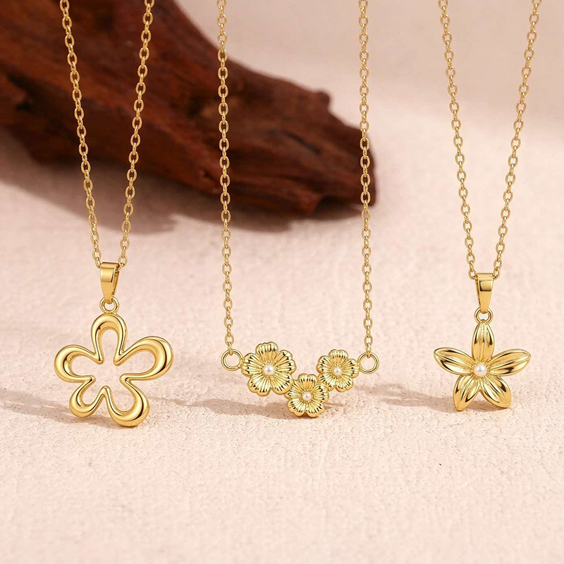 Stainless Steel Flower Series Pendant Necklace 2
