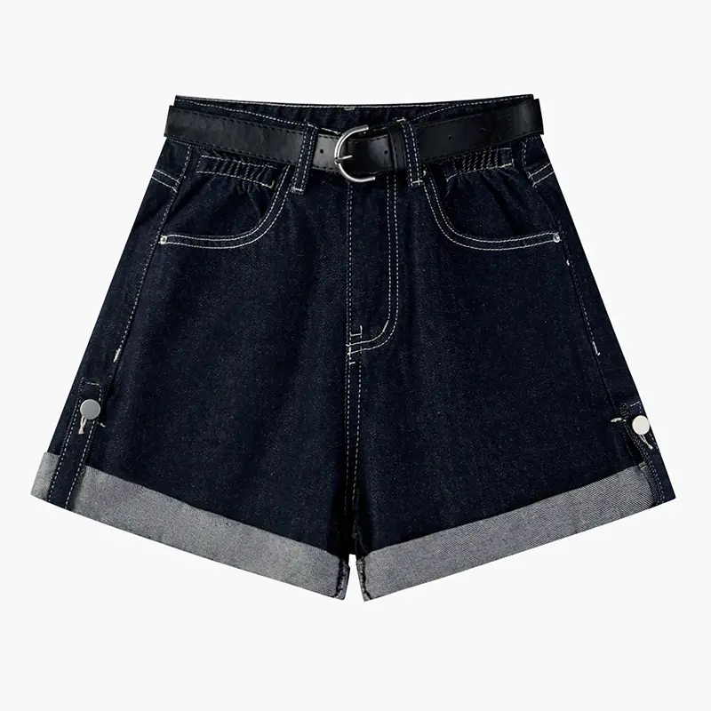 Women's High Waist Curly Denim Shorts