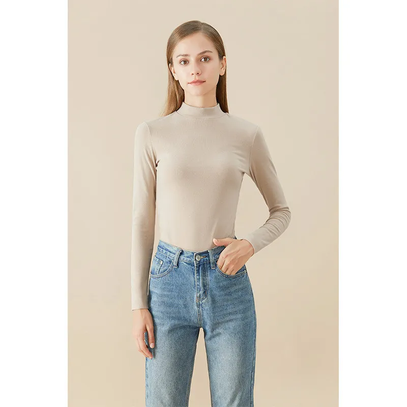 Ladies' Bottoming Shirt New Half High Neck Hyaluronic Acid Antibacterial - Apricot