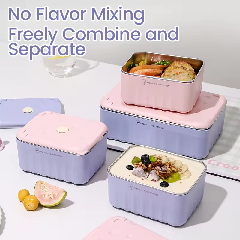Stainless Steel Food Storage Container Set, Purple, Suitable For Refrigerator And Outdoor Use, With Carrying Case 5