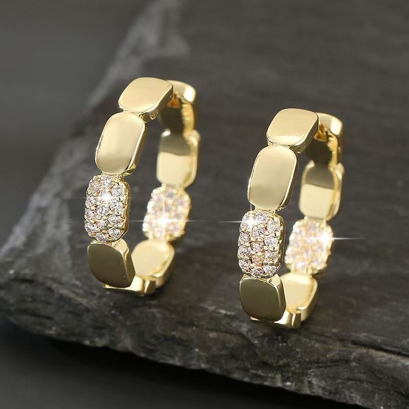 Rose Gold Honeycomb Hoop Earrings, Light Luxury Bold Ear Cuffs For Women