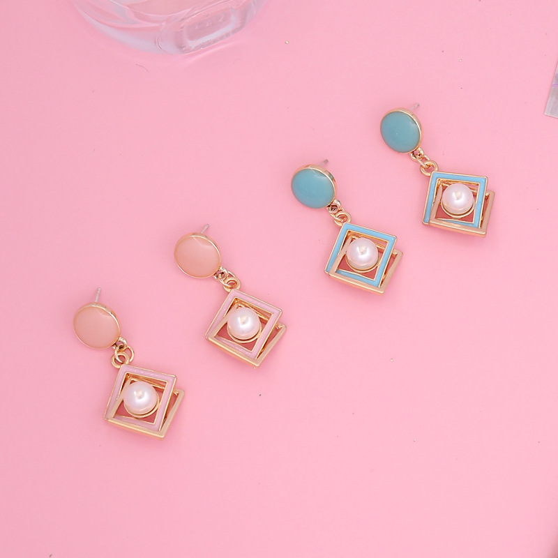 Geometric Square Pearl Earrings Women Fashion Personality INS Earrings