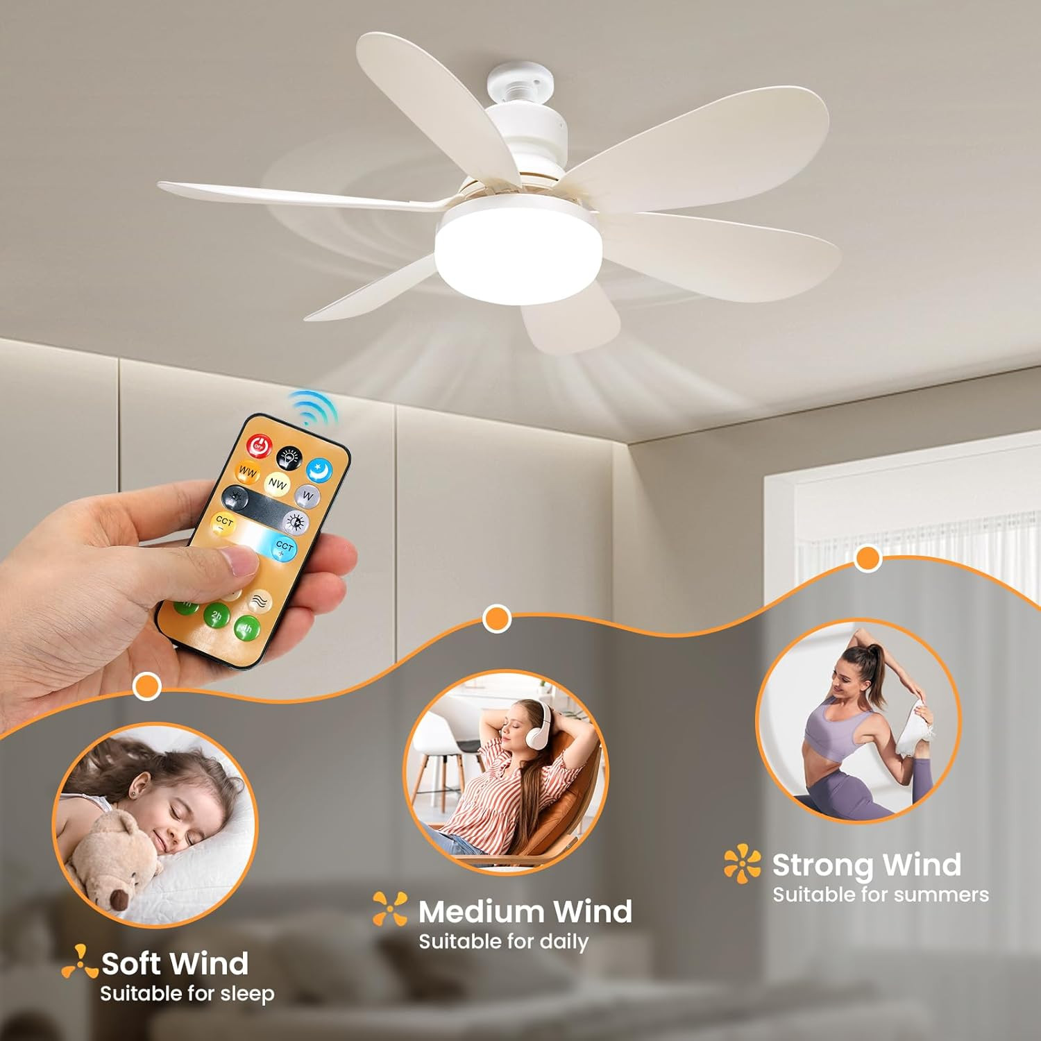 Modern Led Ceiling Fan With Light Dimmable E27 Bedroom Living Room Lamp 30W — image 4