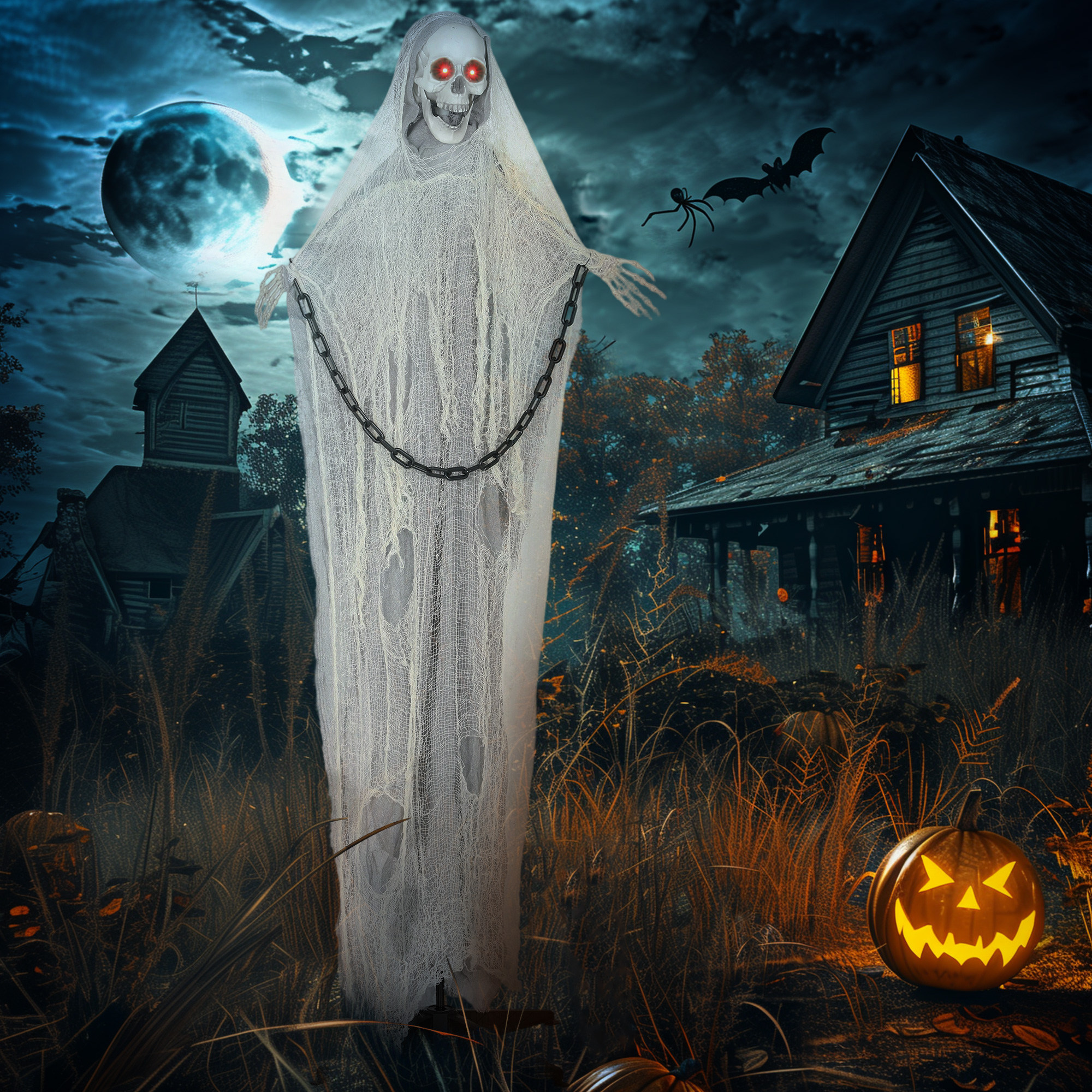183 Cm Life Size Halloween Animated Skeleton Grim Reaper
