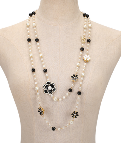 New Luxury White Pearl & Tahitian Pearl Camellia No.5 Long Necklace wholesale