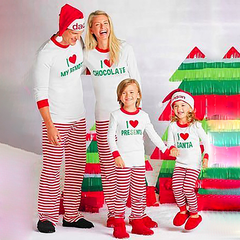 Title 8, Christmas Print Striped Leisure Parent-Child Suit