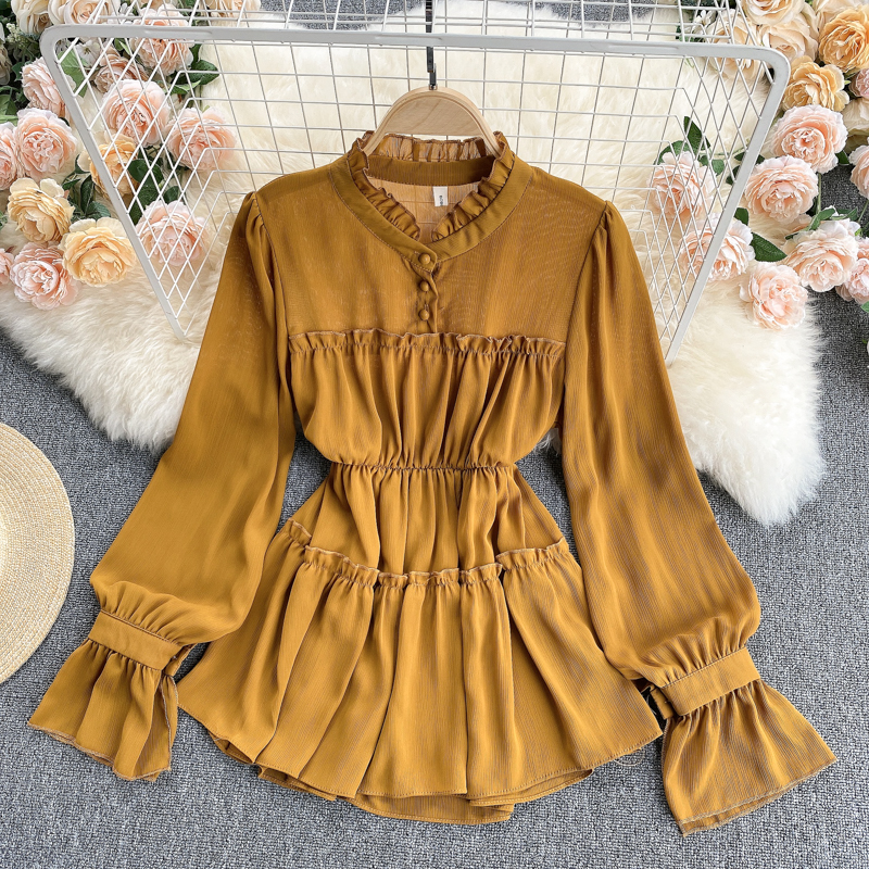 Age-reducing Puff Sleeve Slim Fit Long-sleeved Shirt Women Trendy