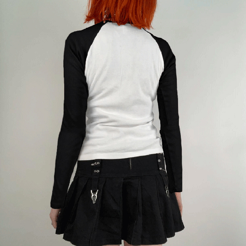 Dark Style Printed Plug-in Sleeve T-shirt In Contrast Color