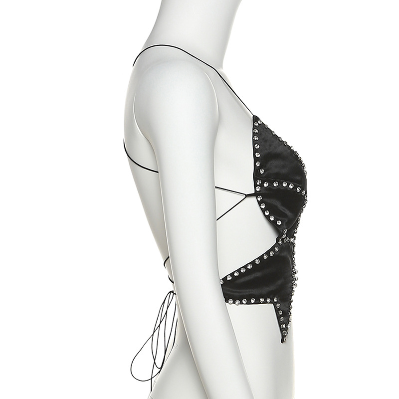 Lace Up Butterfly Hot Drill Slim Vest