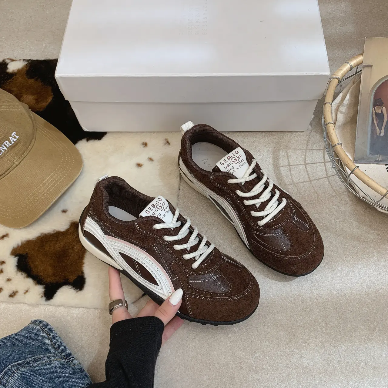 5cm Inner Height Increasing Dad Shoes Women 2026 Genuine Leather Summer Shoes Hot Selling German Training Sneakers Casual White Board Shoes