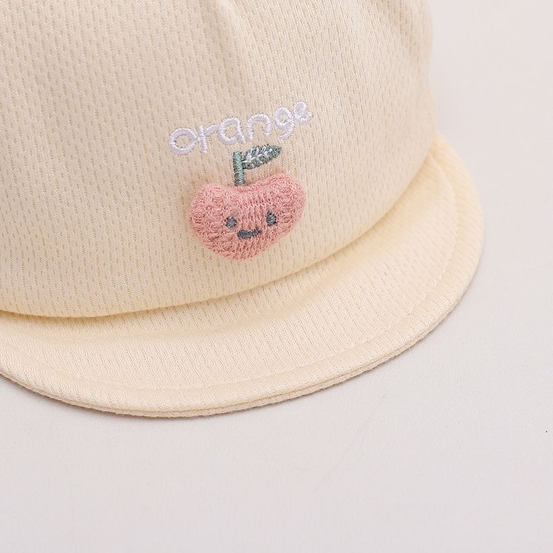 Spring And Summer Mesh Breathable Baby Soft Brimmed Bow Cap Embroidered Letters Cute Cherry Ears Baby Casual Sun Hat