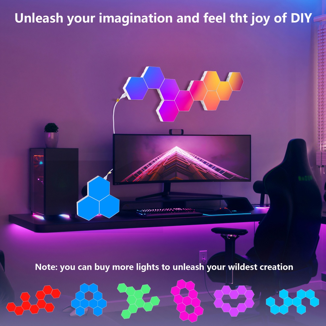 Hexagon Lights  10 Pack  LED Wall Panels, RGB Gaming Lights With APP, Smart... 7