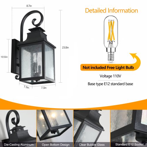 Large Outdoor Glass Wall Light Supports Many Types Of Bulbs -2 Packs Unavailable Platforms- Temu — foto 4