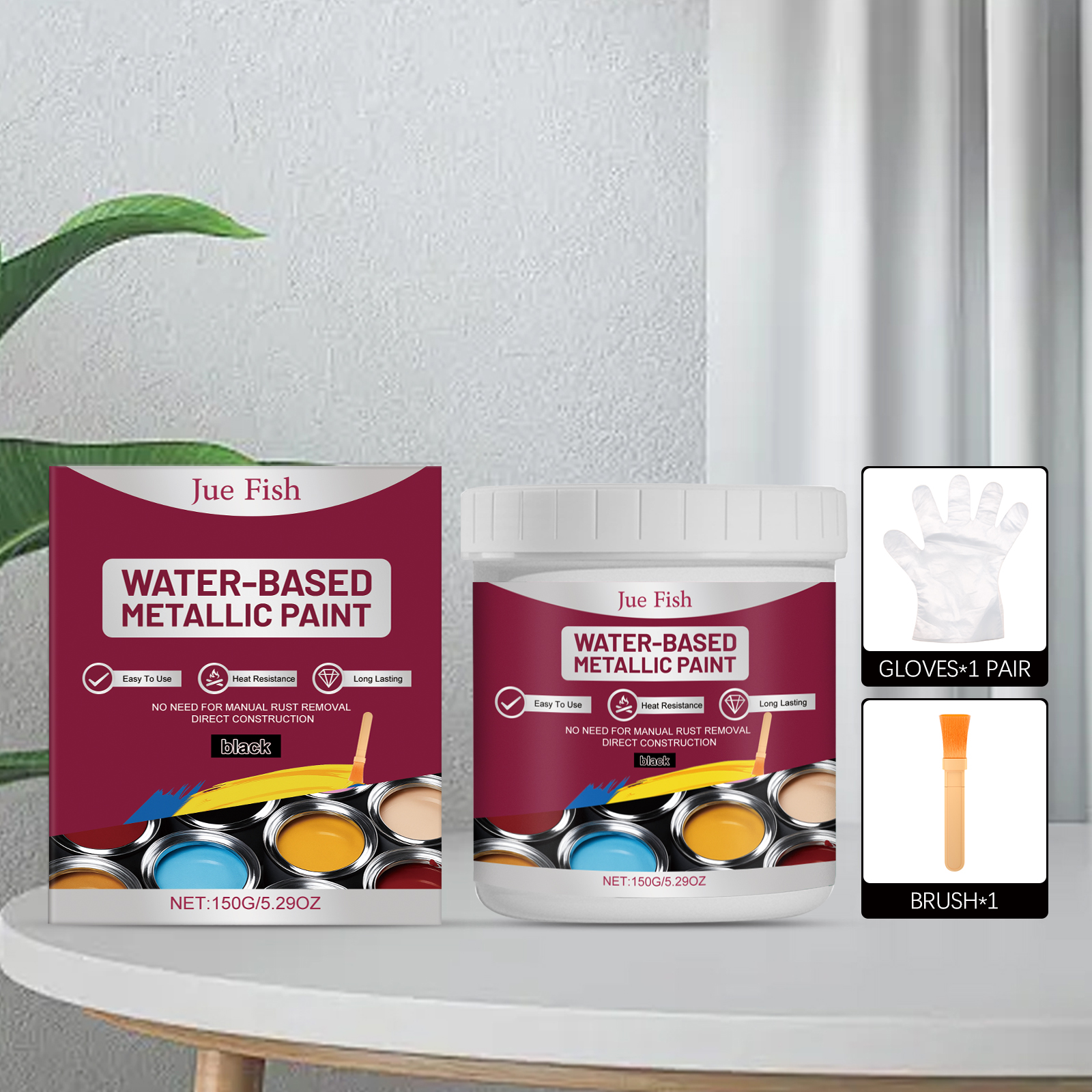 Water Based Metallic Paint Black 150g-1 Brush-1 Glove1box