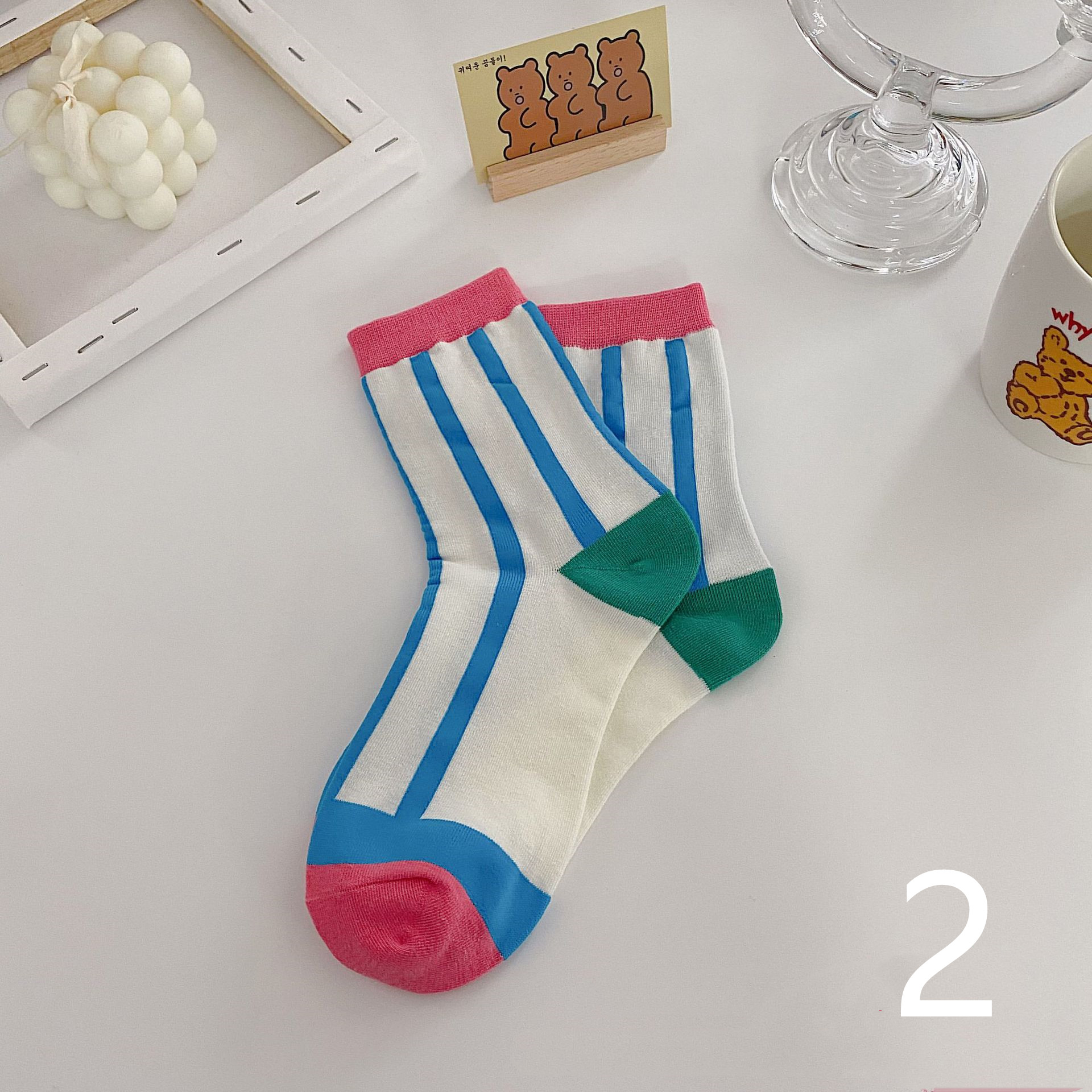 Women's Mid-tube Check Vertical Stripe Socks