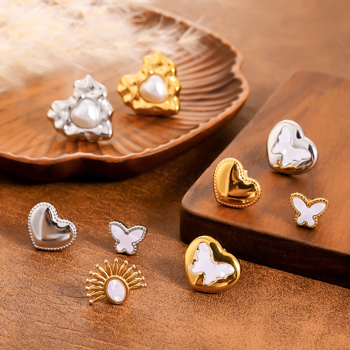 New Half Sunflower Stud Earrings, Minimal French Vintage High-End Designer Elegant Stainless Steel Ear Jewelry For Women