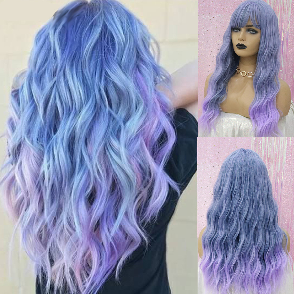 Qi Bangs Purple Silk Gradual Change Chemical Fiber Wig — foto 7