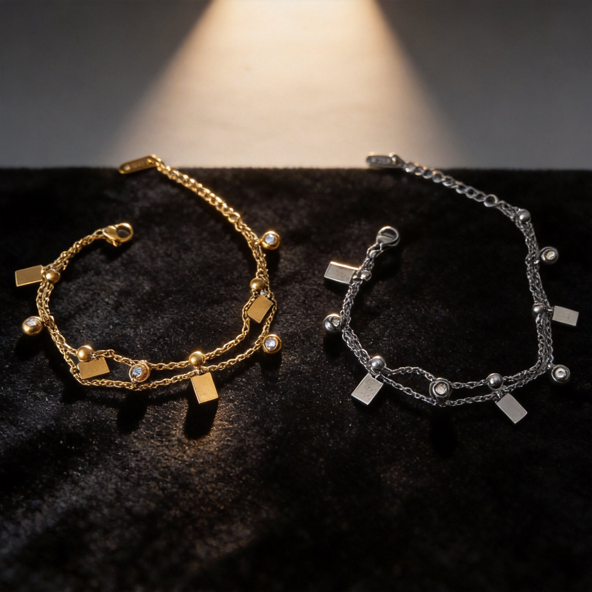Double-layer Stacked Stainless Steel Diamond-encrusted Bracelet, Light Luxury Square-shaped Studded Rhinestone Women's Jewelry, Niche Accessory That I