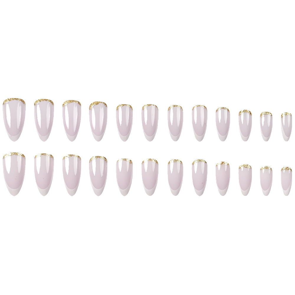 24-piece Long Almond-shaped Press-on Nail Glitter With Gold Edge Design Nail Art Set.Suitable For Parties,dances Or Daily Wear.