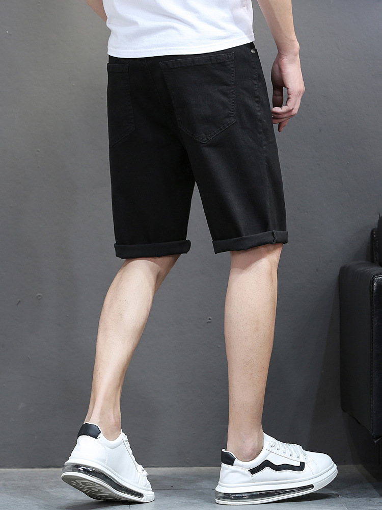 Summer 5-point Jeans Men's Elastic Waist Stretch Five-point Pants Casual Pants