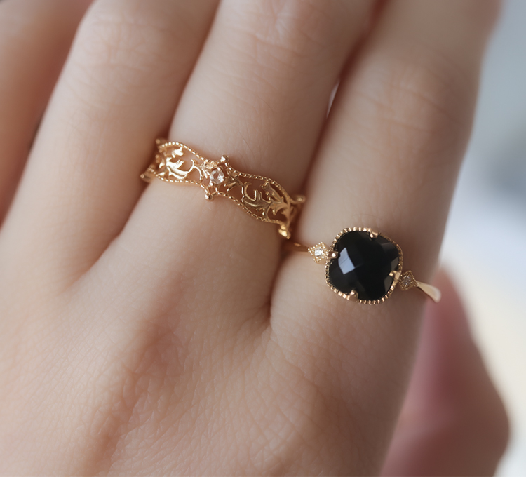 Square Natural Black Agate Rose Cut Retro