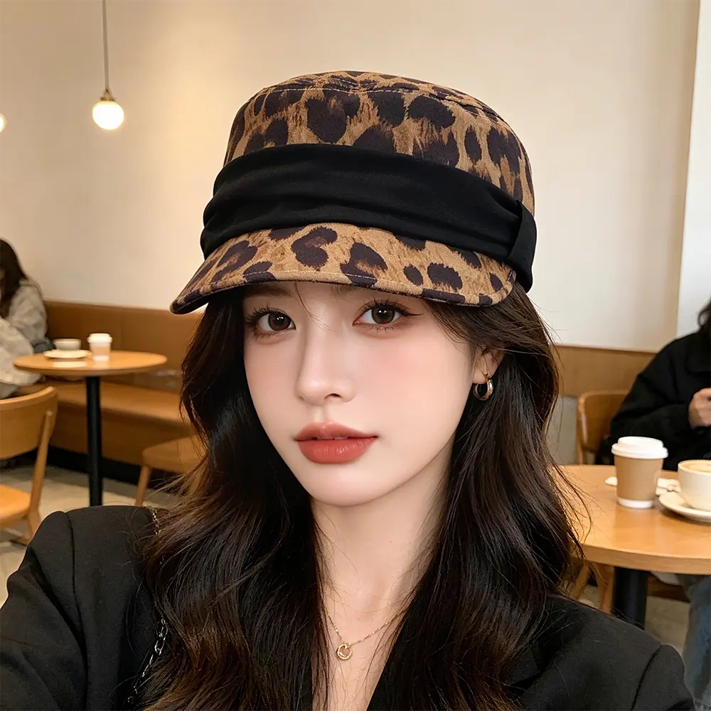 Retro Leopard Print Pleated Bow Hat